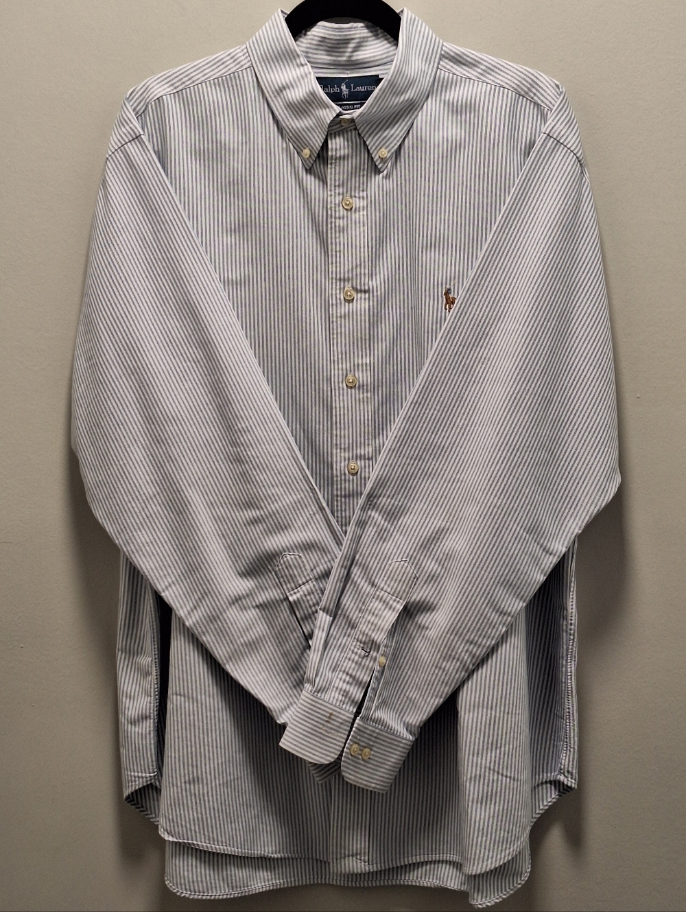 NWOT Ralph Lauren Pony Logo Blue & White Pinstripe Button Down | 17 1/2